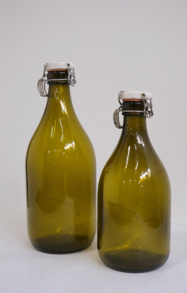 Vintage ølflaskesæt i grønt glas