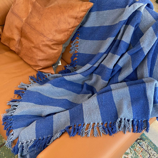Stribet Tæppe i Blå Toner💙