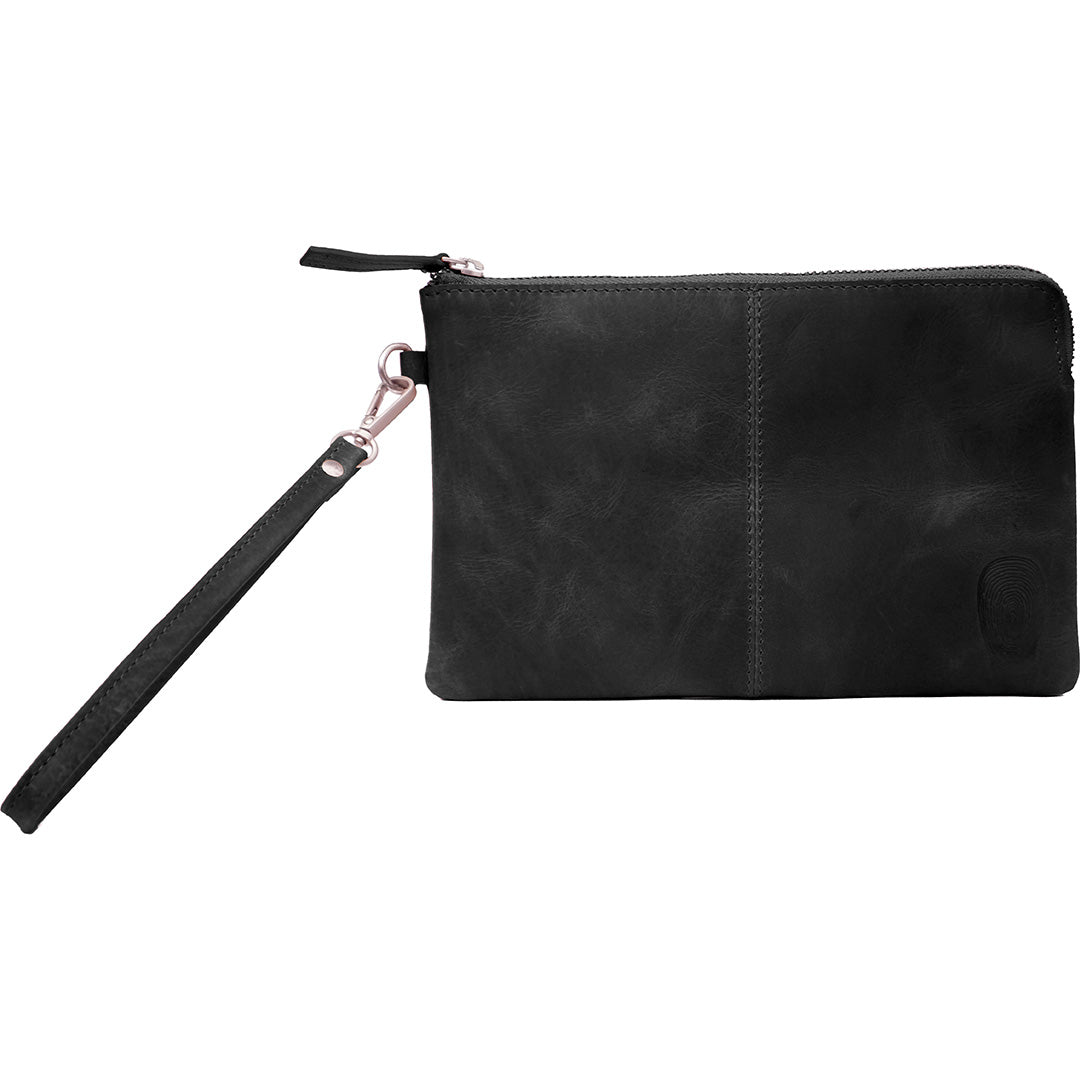 Alpha clutch i læder - sort
