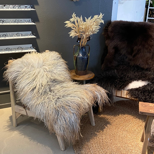 BEIGE LAMMESKIND MED BRUNE MARKERINGER STR XL