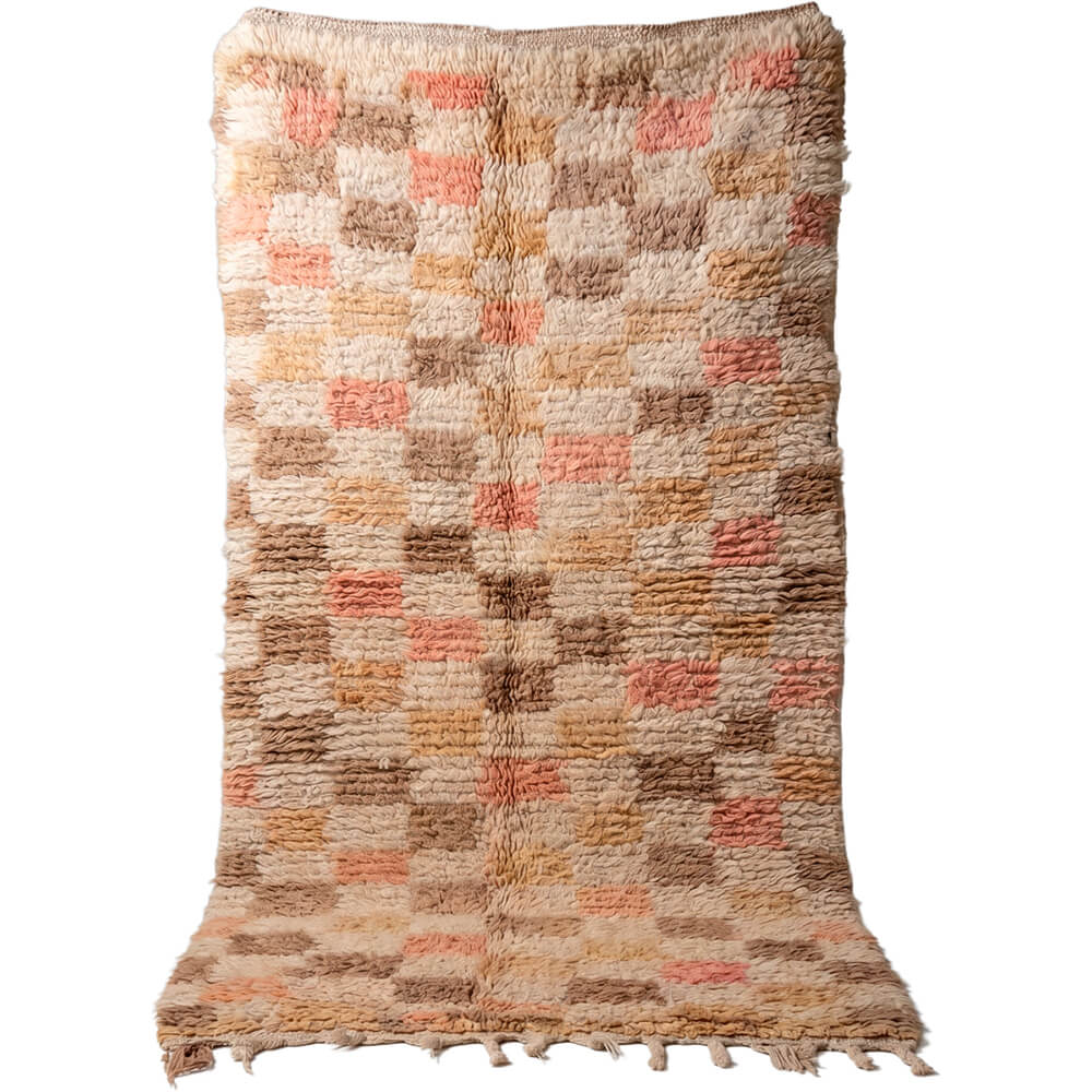 Marokkansk vintage tæppe i beige og rosa
