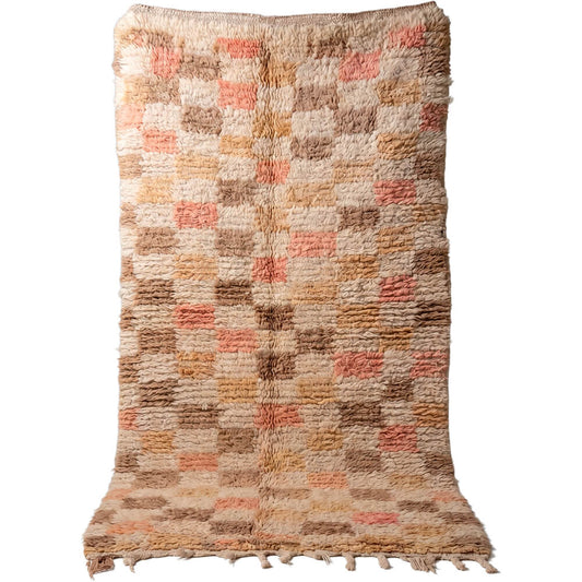 Marokkansk vintage tæppe i beige og rosa
