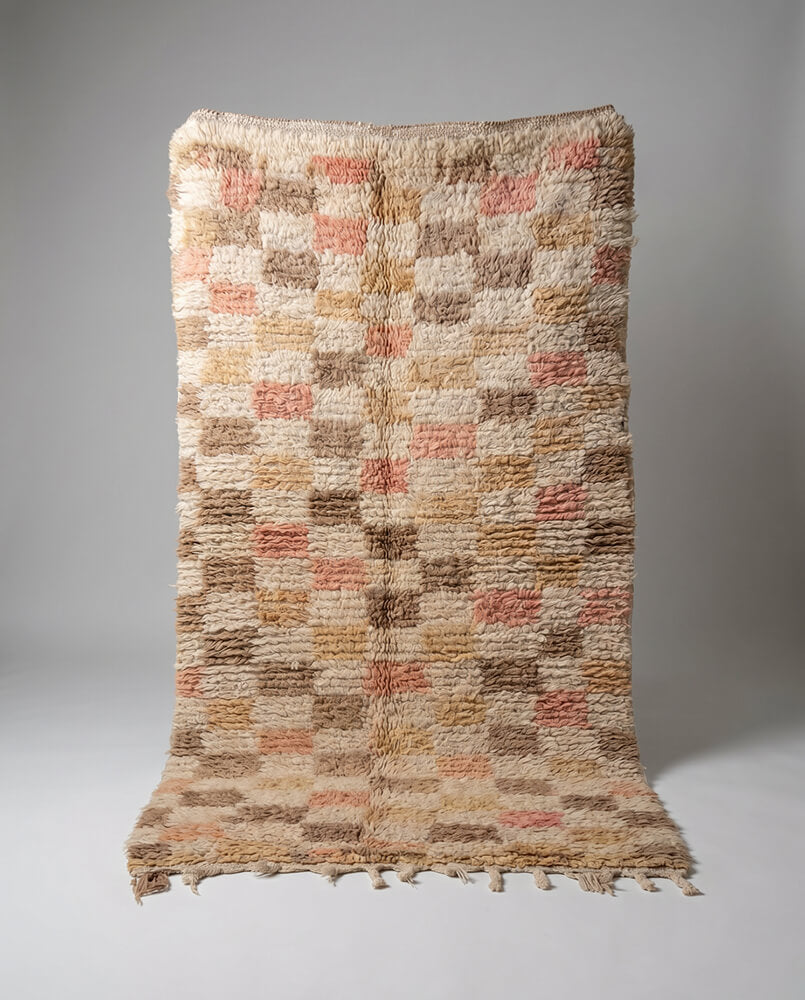 Marokkansk vintage tæppe i beige og rosa