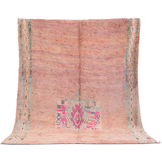 Støvet rosa tæppe med mintgrøn kant