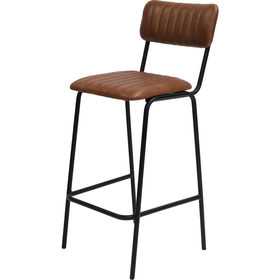 Diner barstol med quiltet læder - brun/sort